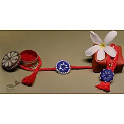 Handcrafted Rakhi ❁Blue Red Kajal Rakhi & Lumba Set 