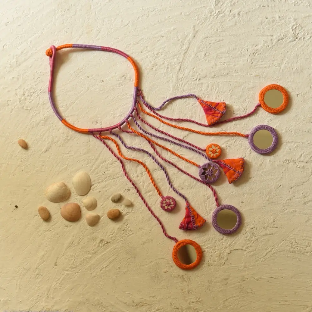 New Design Banjara Embroidered Necklace Orange  & Purple