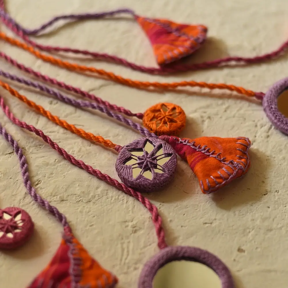 New Design Banjara Embroidered Necklace Orange  & Purple