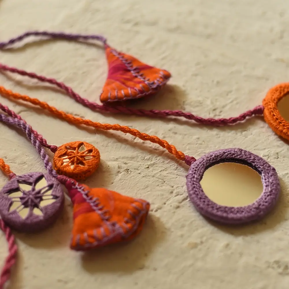 New Design Banjara Embroidered Necklace Orange  & Purple