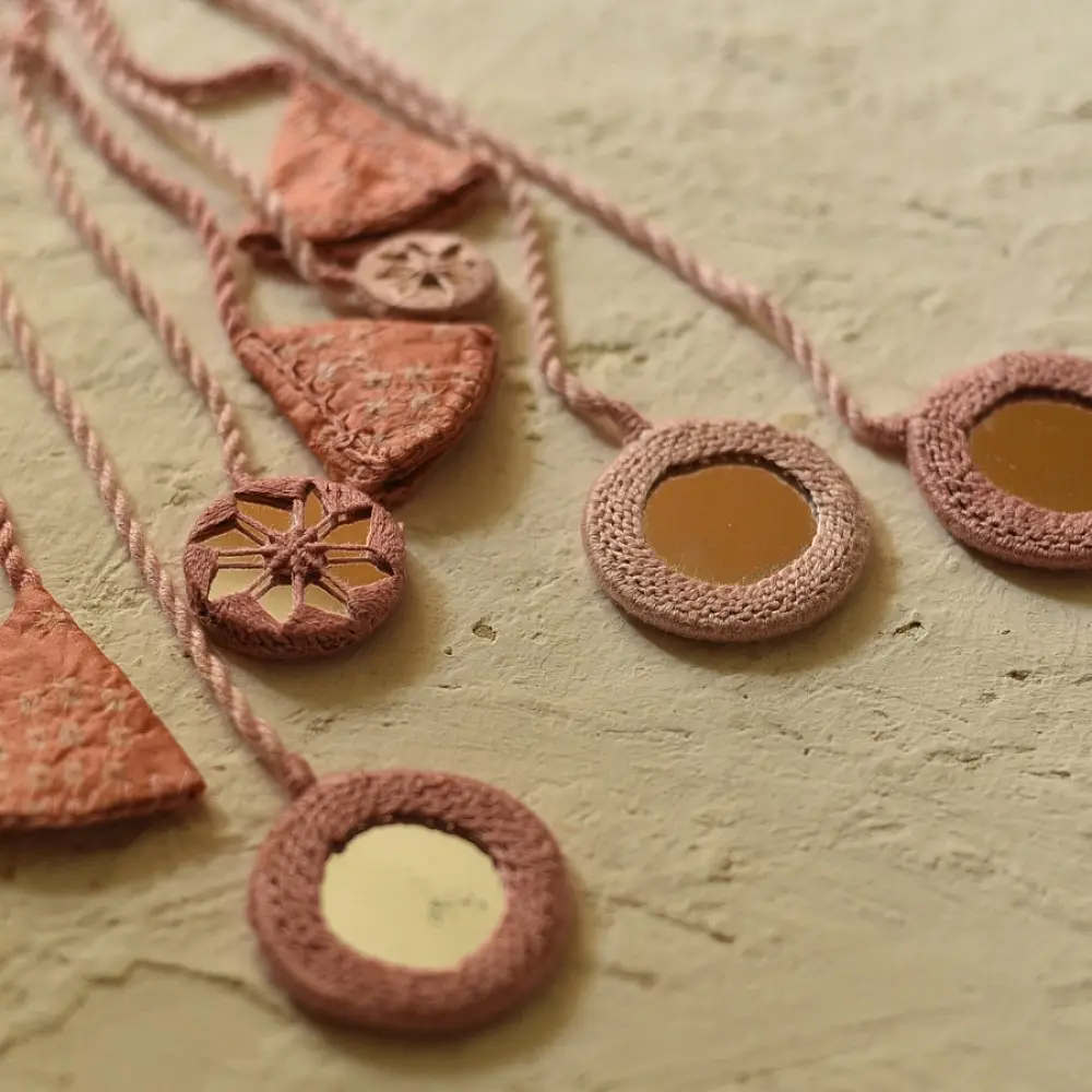 Hand Embroidered banjara Necklace in Pink & Light Pink