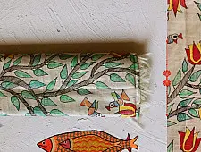 Madhubani ❁ Tussar Silk Hand Painted Dupatta ❁ 1