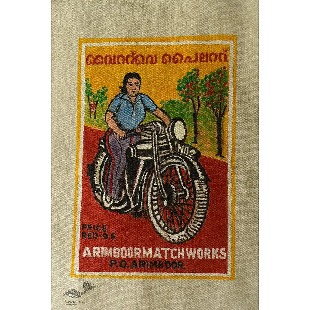 Hand Painted Canvas Bag  Lady & Bike