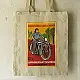 Hand Painted Canvas Bag  Lady & Bike