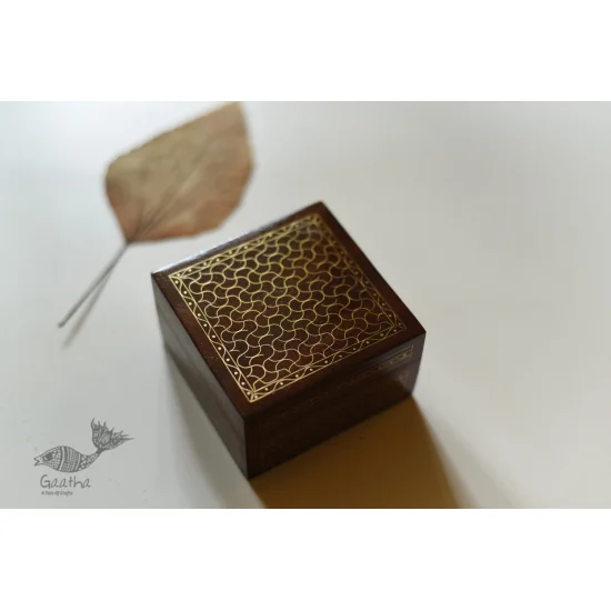 shop Wooden Brass Inlay Box - 3"x3"x2"