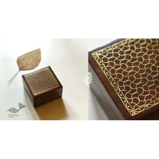 shop Wooden Brass Inlay Box - 3"x3"x2"