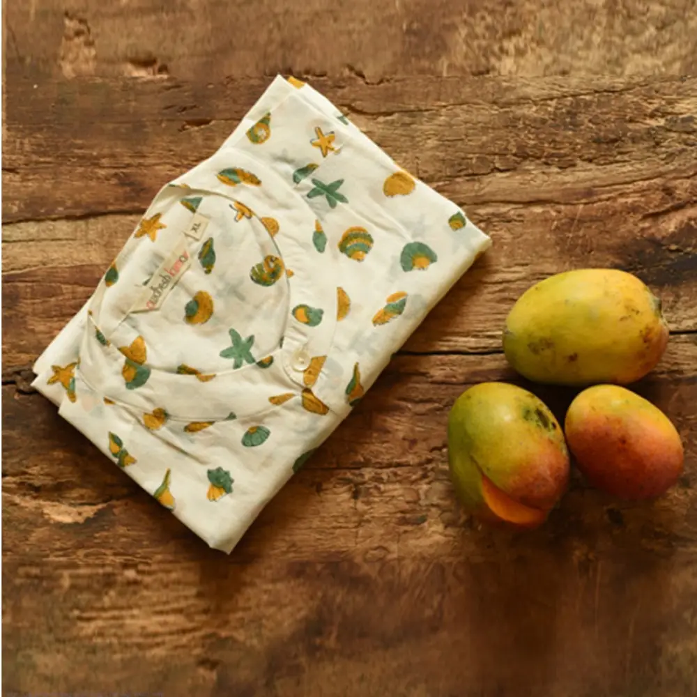 shop Sanganeri printed Cotton Full Sleeve Shirt - Off White