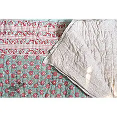 Thaat Baat | Sanganeri Jaipuri Razai Double Bed - Light Weight Quilt - Pink Flowers