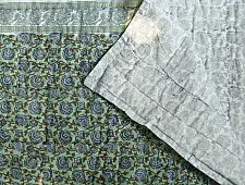 Thaat Baat | Sanganeri Jaipuri Razai - Light Weight Quilt (Double Bed) - Green Flower