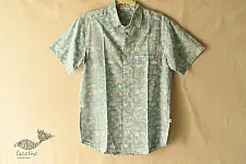 Summer Love | Sanganeri Block Print - Cotton Half Sleeve Shirt | Sky Blue