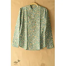 Summer Love | Sanganeri Block Printed - Cotton Full Sleeve Shirt - Sky Blue
