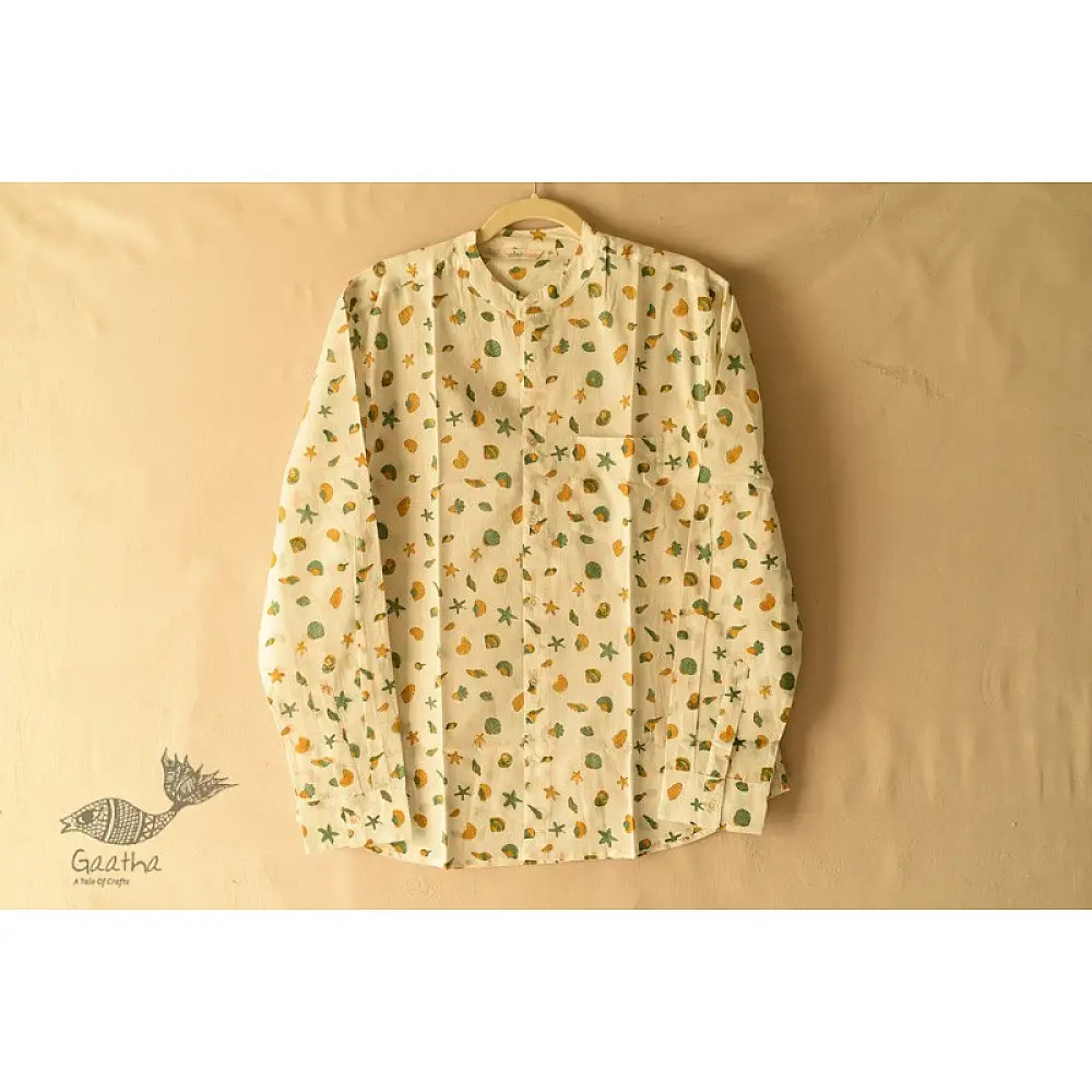 shop Sanganeri printed Cotton Full Sleeve Shirt - Off White