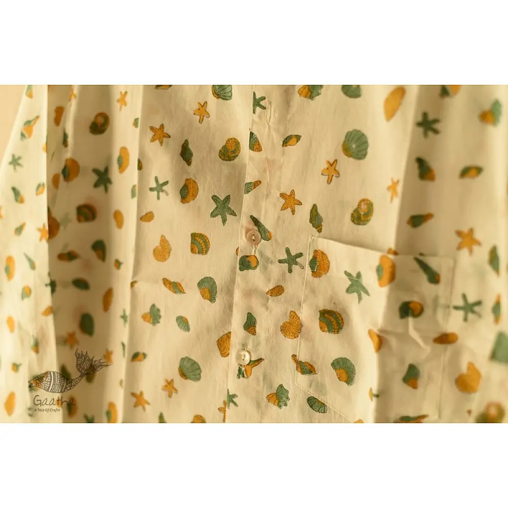 shop Sanganeri printed Cotton Full Sleeve Shirt - Off White