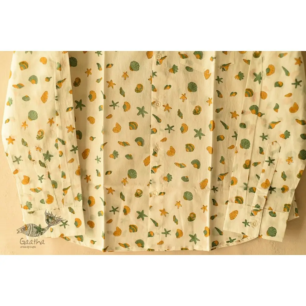 shop Sanganeri printed Cotton Full Sleeve Shirt - Off White