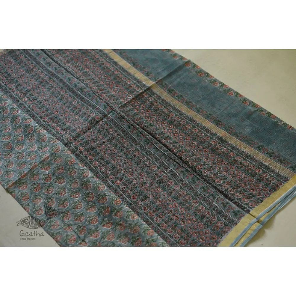 shop Kota Cotton Saree - Sanganeri Block Printed