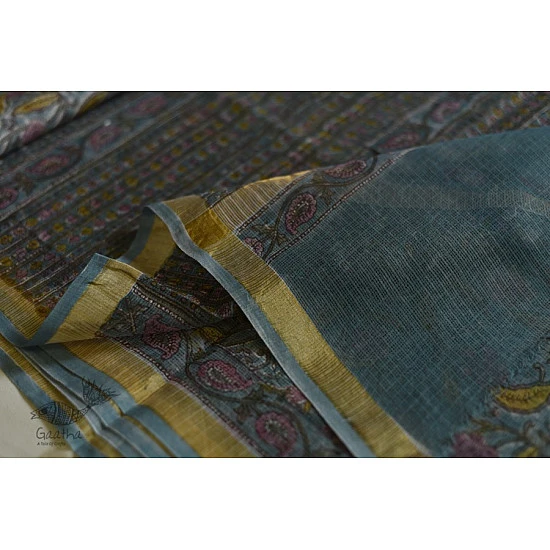 shop Sanganeri Block Prints - Kota Cotton Saree  with Zari Border