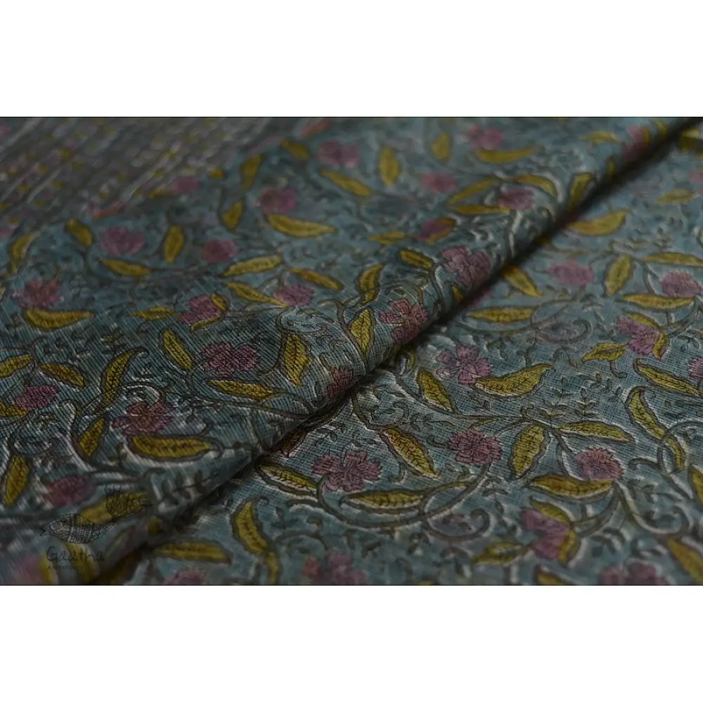 shop Sanganeri Block Prints - Kota Cotton Saree  with Zari Border