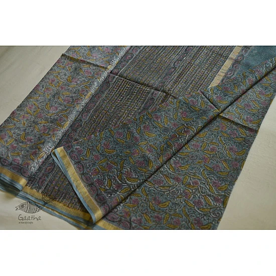 shop Sanganeri Block Prints - Kota Cotton Saree  with Zari Border