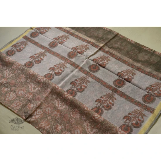 shop Sanganeri Block Prints - Kota Cotton Saree  with Zari Border