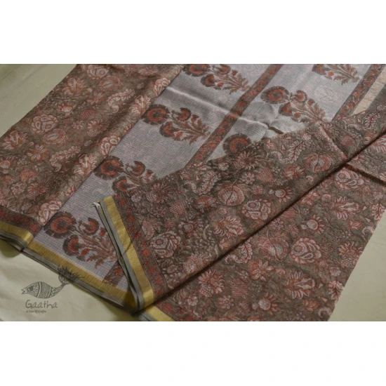 shop Sanganeri Block Prints - Kota Cotton Saree  with Zari Border