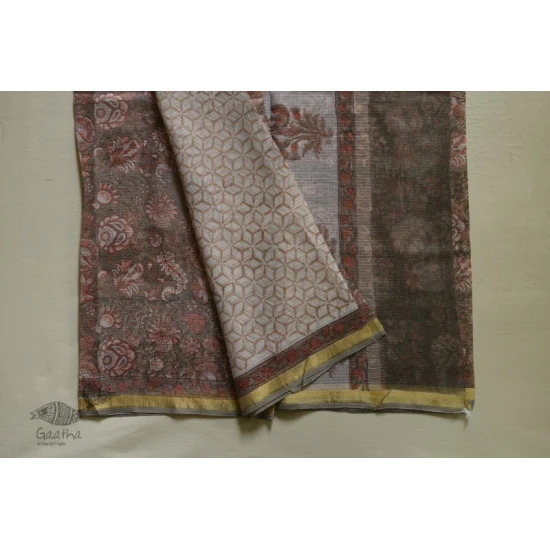 shop Sanganeri Block Prints - Kota Cotton Saree  with Zari Border