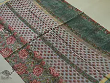 Kumudini . कुमुदिनी | Sanganeri Block Prints - Kota Cotton Saree  with Zari Border - Pink Roses