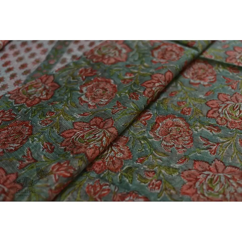 shop Sanganeri Block Prints - Kota Cotton Saree  with Zari Border