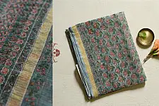 Kumudini . कुमुदिनी | Kota Cotton Saree - Sanganeri Block Printed - Bluish Grey Color