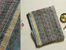 Kumudini . कुमुदिनी | Kota Cotton Saree - Sanganeri Block Printed - Bluish Grey Color