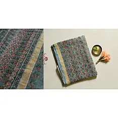 Kumudini . कुमुदिनी | Kota Cotton Saree - Sanganeri Block Printed - Bluish Grey Color