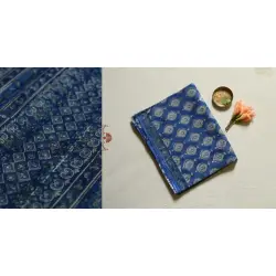 Kumudini . कुमुदिनी | Sanganeri Block Print - Kota Cotton Saree - Blue