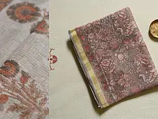 Kumudini . कुमुदिनी | Sanganeri Block Prints - Kota Cotton Saree  with Zari Border - P