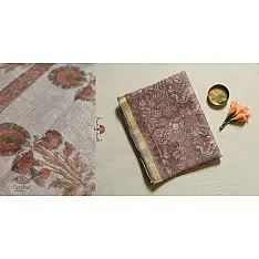 Kumudini . कुमुदिनी | Sanganeri Block Prints - Kota Cotton Saree  with Zari Border - P