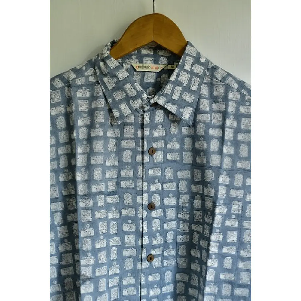 Sanganeri Cotton Half Sleeve Shirt Camera Design