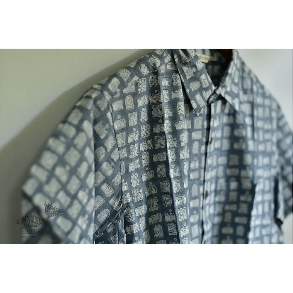Sanganeri Cotton Half Sleeve Shirt Camera Design
