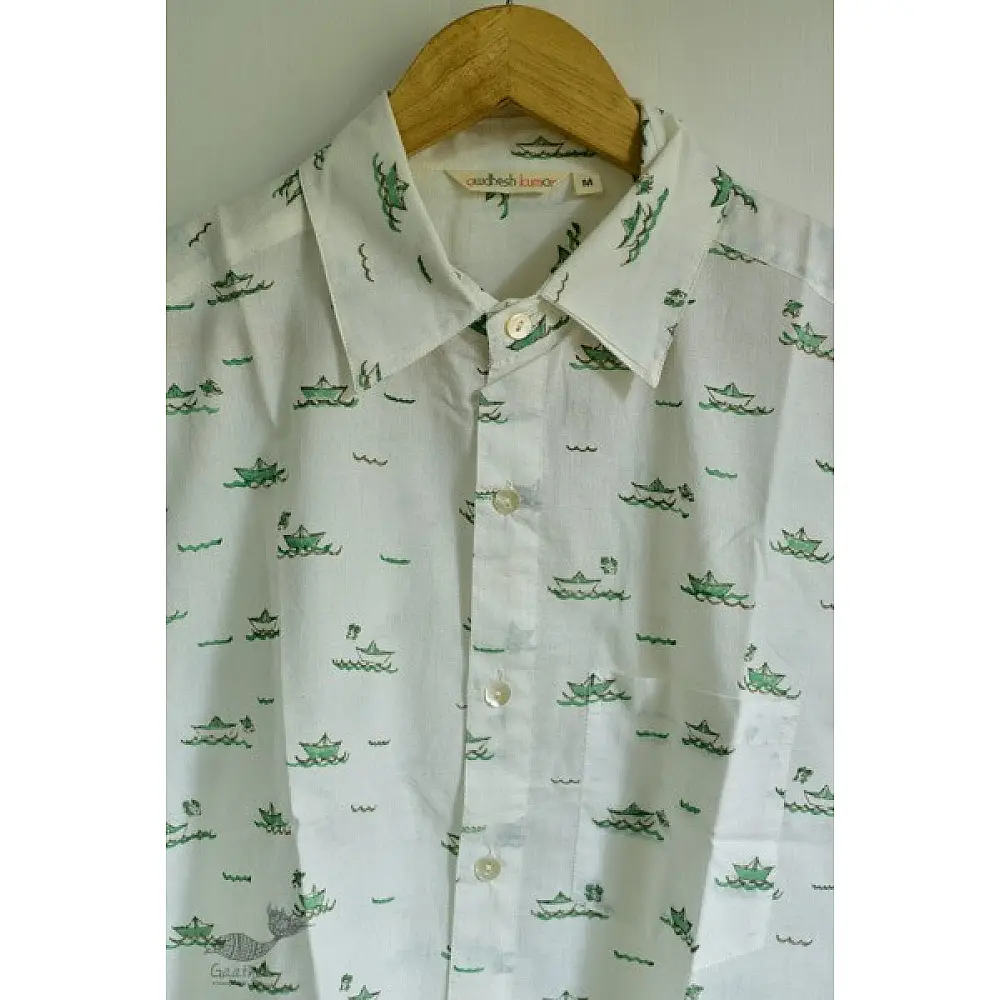 Hand block printed Cotton Half Sleeve Shirt