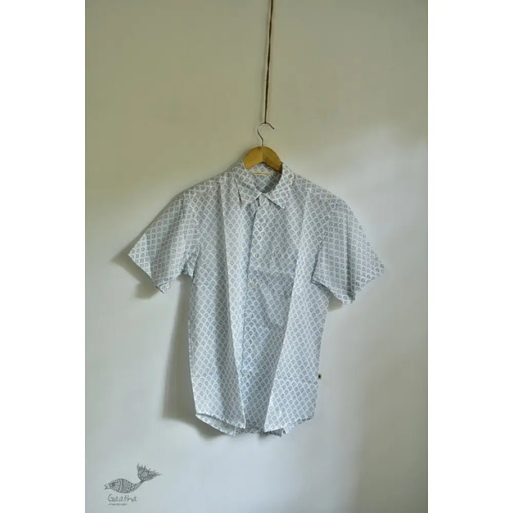  Sanganeri Cotton Half Sleeve Shirt blue coloir buti