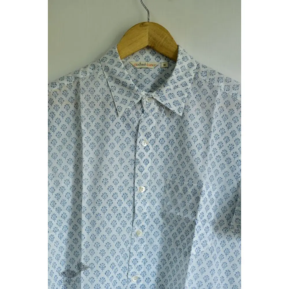  Sanganeri Cotton Half Sleeve Shirt blue coloir buti
