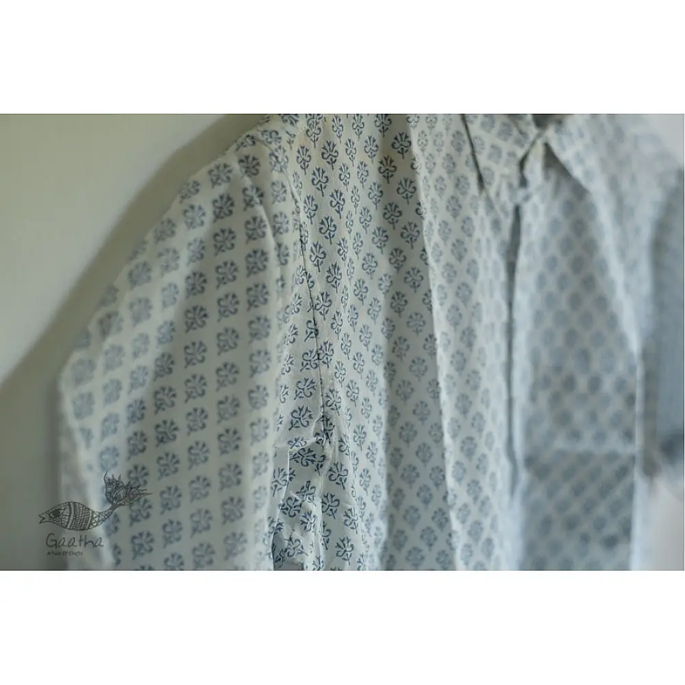  Sanganeri Cotton Half Sleeve Shirt blue coloir buti