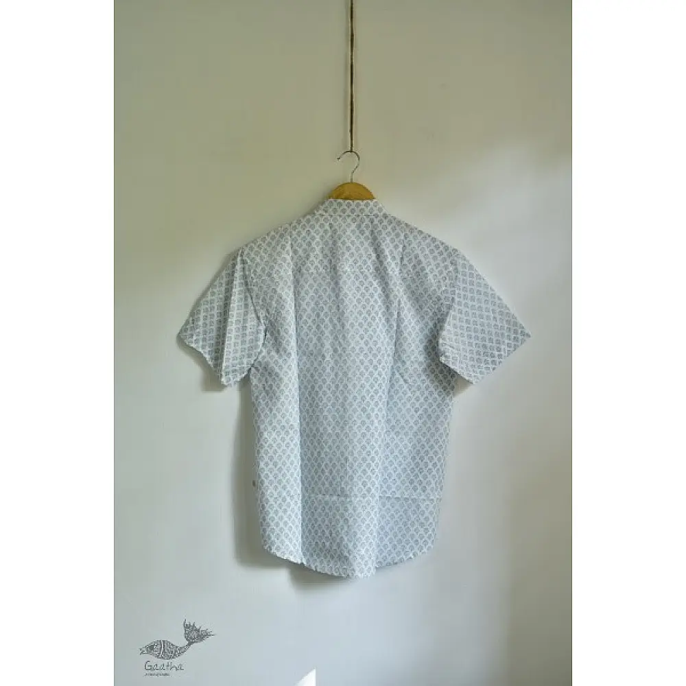  Sanganeri Cotton Half Sleeve Shirt blue coloir buti