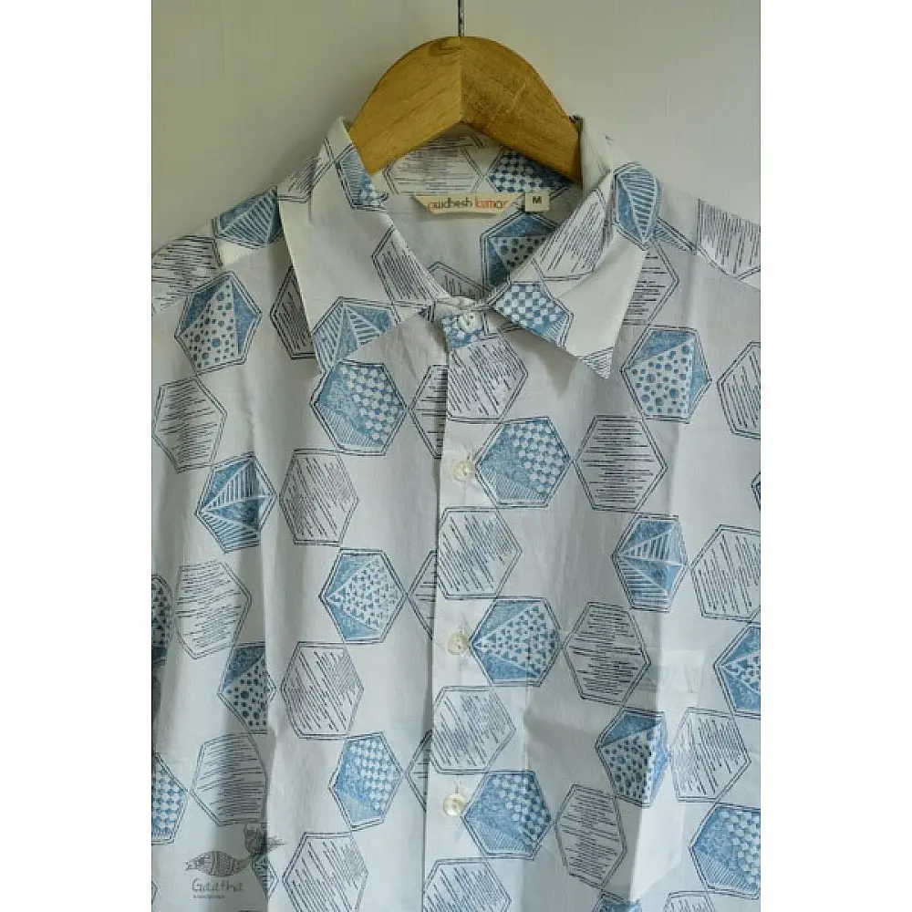 white block printed 100% cotton Half Sleeve Shirt