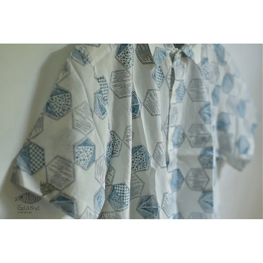 white block printed 100% cotton Half Sleeve Shirt