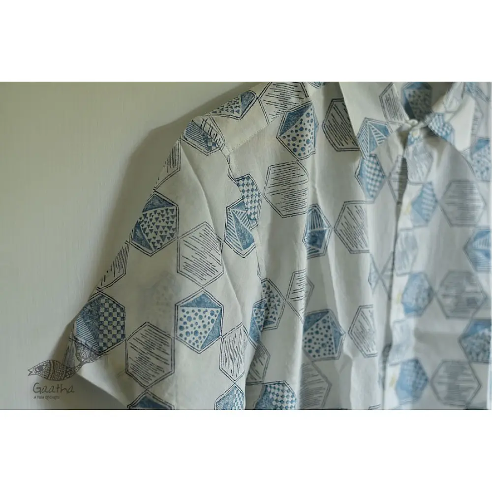 white block printed 100% cotton Half Sleeve Shirt