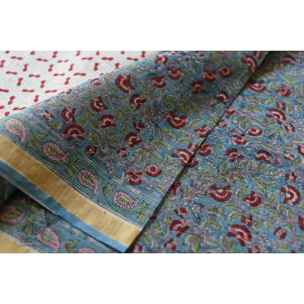 shop Sanganeri Red Rose Block Printed - Kota Cotton Saree