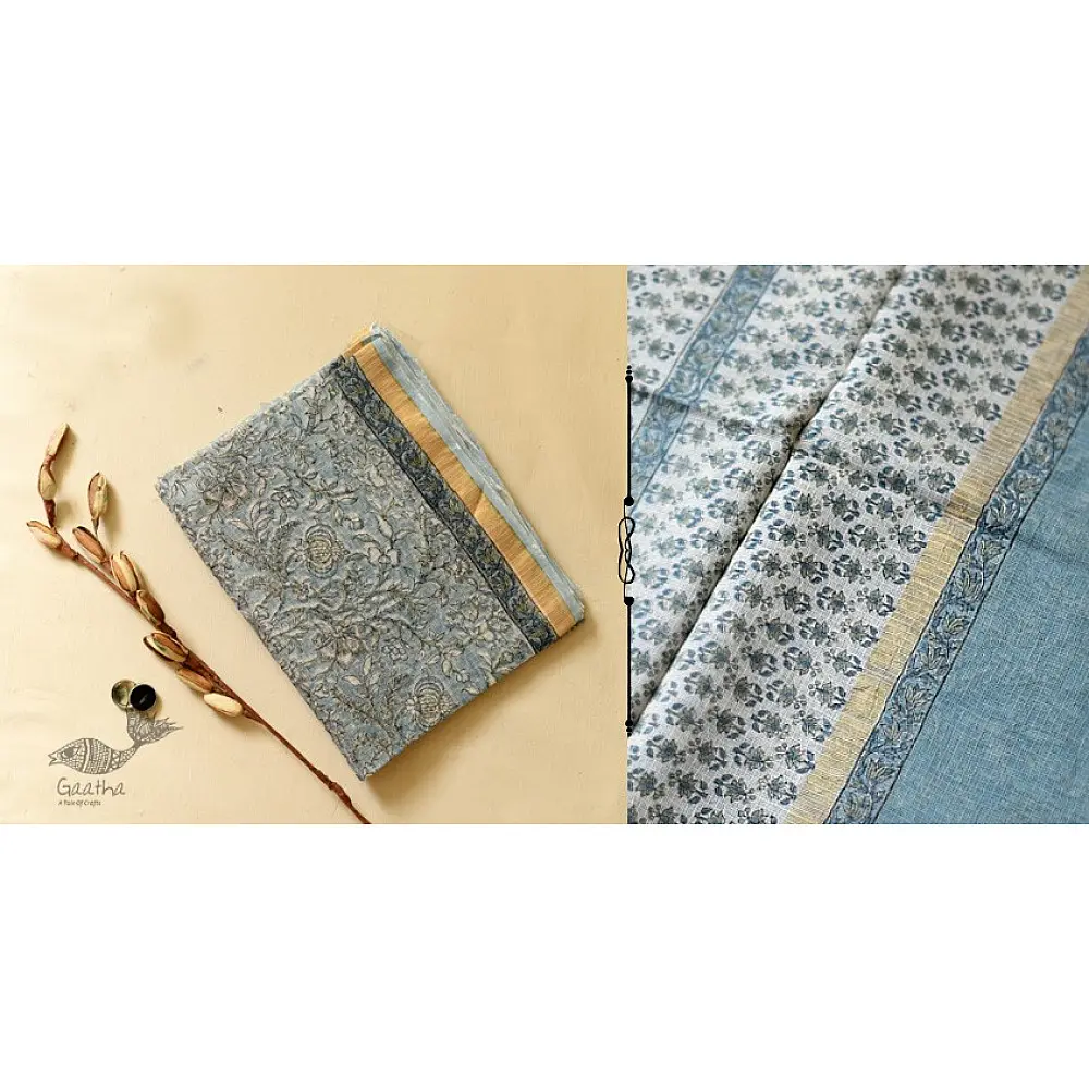 shop Kota Cotton Saree With Zari Border - Sanganeri Flower Prints