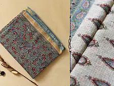 Kumudini . कुमुदिनी ~ Sanganeri Red Rose Block Printed - Kota Cotton Saree
