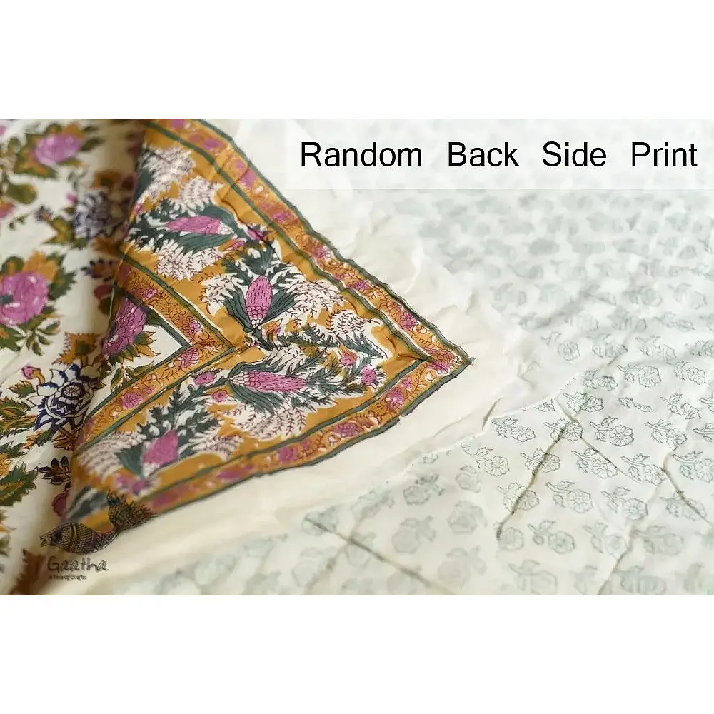 shop Jaipuri Razai / Quilt - Sanganeri Block Printed Single Bed