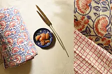 Thaat Baat ~ Jaipuri Razai / Quilt - Sanganeri Block Printed for Double Bed - Lotus Motif