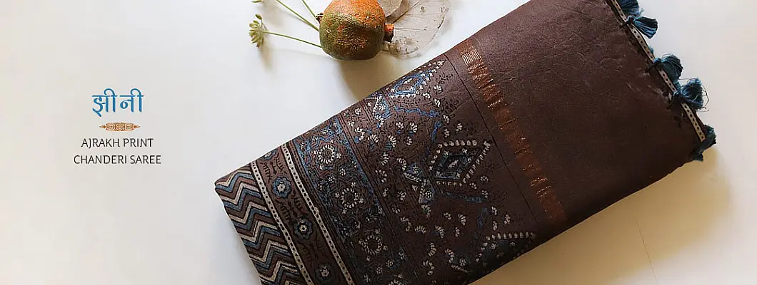 झीनी - Ajrakh - Chanderi Saree