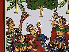 Phad Painting - King & Queen Enjoying inGgarden with Dance & Music